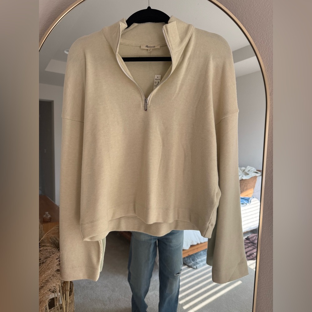 Madewell Cream Quarter-Zip Sweater